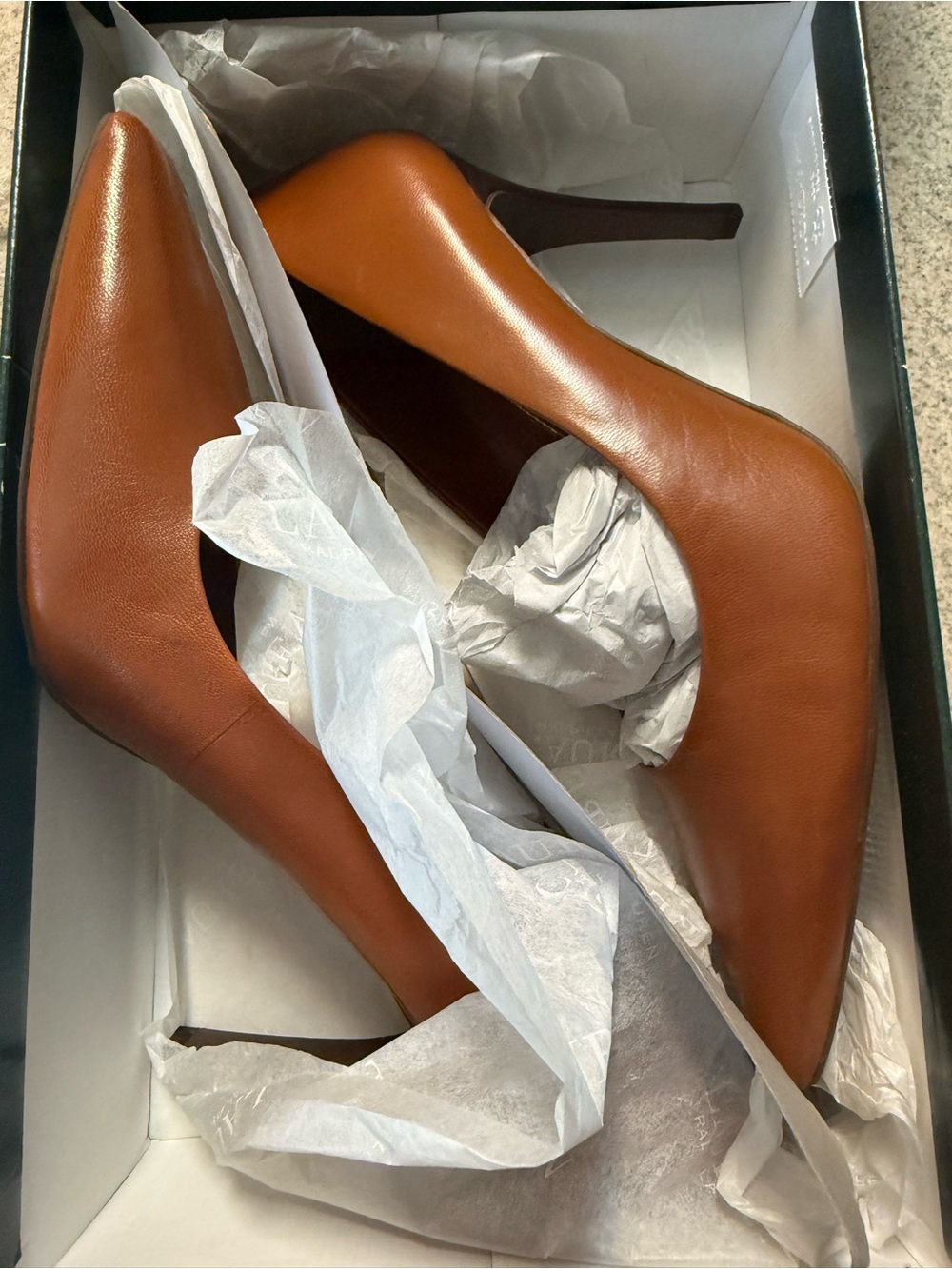 Ralph Lauren Cognac Leather Pointed-Toe Pumps
